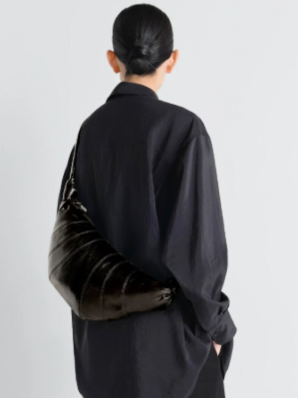 Lemaire Croissant Crossbody in Coated Cotton Truffle